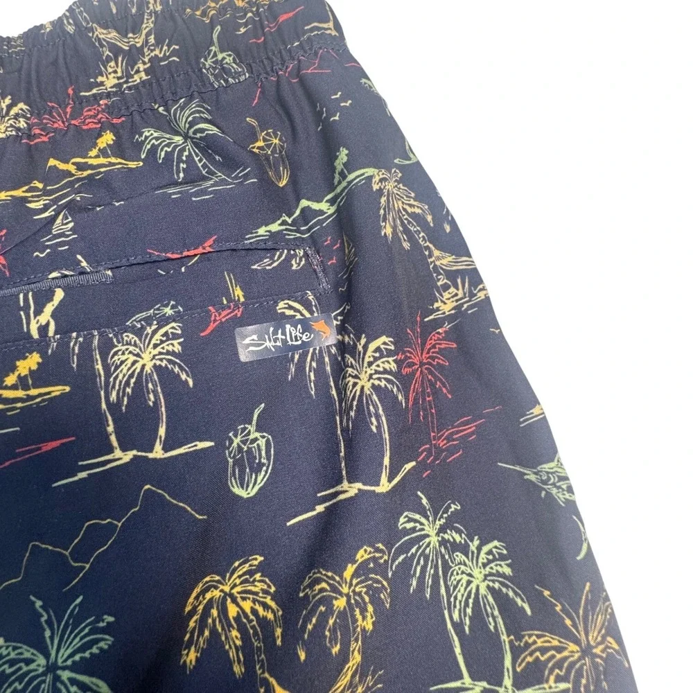 Salt Life Mens XXL Swim Trunks Navy Blue Tropical Neon Palm SLM4103 Board Shorts